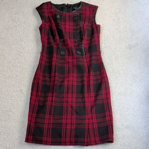 Le Chateau Red and Black Plaid Midi Dress